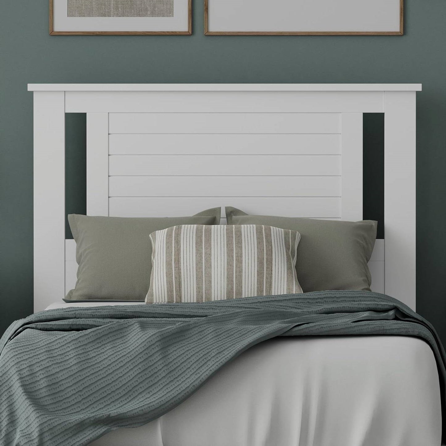 Twin Size Coastal White Poplar Horizontal Slat Panel Headboard