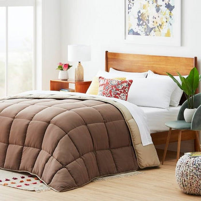 Twin Size All Seasons Plush Beige/Brown Reversible Polyester Down Alternative Comforter