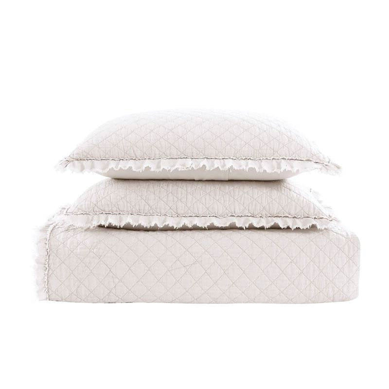 Twin, White FarmHouse Reversible Ruffle Microfiber Quilt Set
