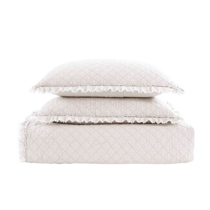 Twin, White FarmHouse Reversible Ruffle Microfiber Quilt Set
