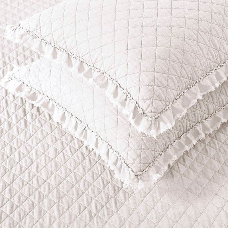 Twin, White FarmHouse Reversible Ruffle Microfiber Quilt Set