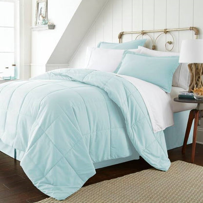 Twin XL Size Microfiber Baffle-Box 6-Piece Reversible Bed In A Bag in Aqua