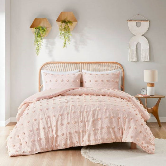 Twin/Twin XL 2 Piece Jacquard Pompom Microfiber Hypoallergenic Comforter Set, Pink