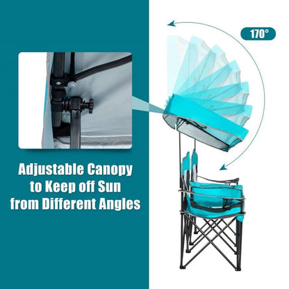 Aqua 2 Seater Folding Camping Canopy Chairs Cup Holder Storage Pocket