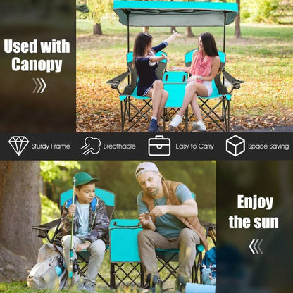 Aqua 2 Seater Folding Camping Canopy Chairs Cup Holder Storage Pocket