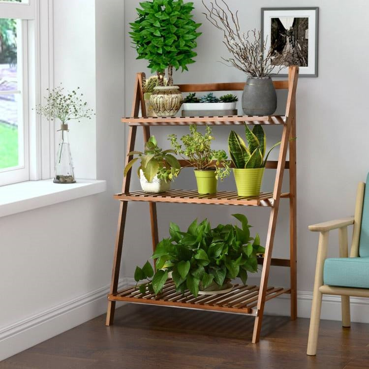 FarmHome Indoor/Outdoor 3 Tier Folding Plant Stand Planter Shelves