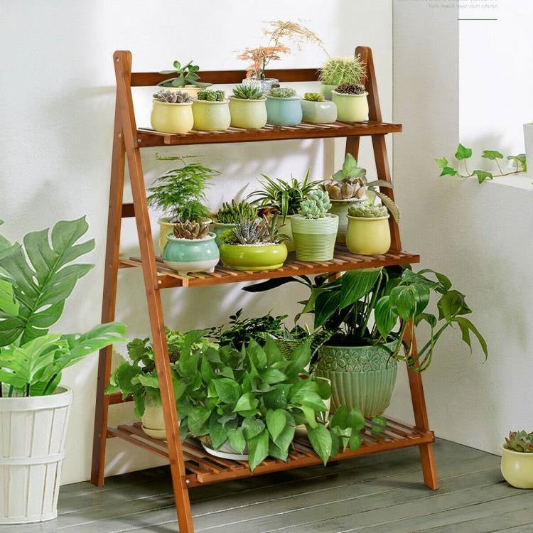 FarmHome Indoor/Outdoor 3 Tier Folding Plant Stand Planter Shelves
