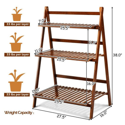 FarmHome Indoor/Outdoor 3 Tier Folding Plant Stand Planter Shelves