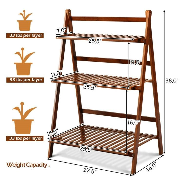 FarmHome Indoor/Outdoor 3 Tier Folding Plant Stand Planter Shelves