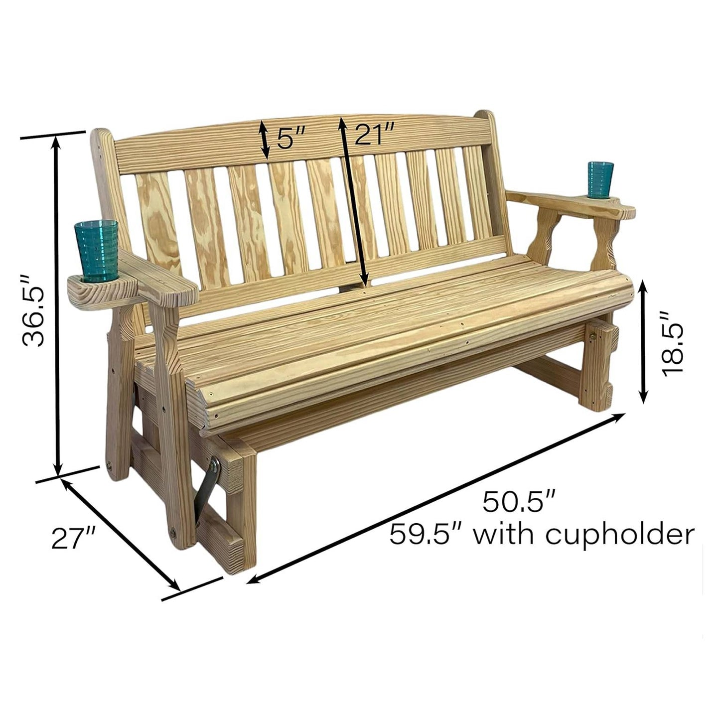 Made In USA 4ft Handmade Amish Heavy Duty Porch Glider Unfinished