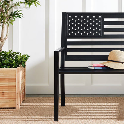 2 Person Patriotic USA Indoor/Outdoor Steel Bench w/ American Flag Backrest