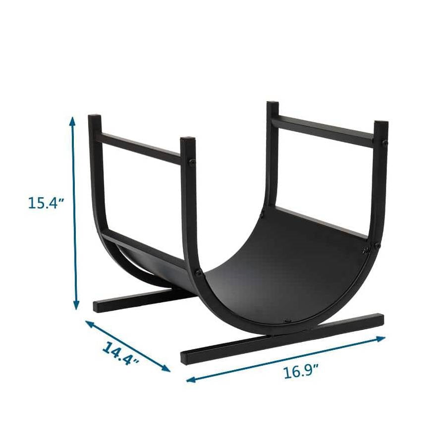 Modern Classic Black Steel Firewood Rack Log Holder for Indoor or Outdoor Use