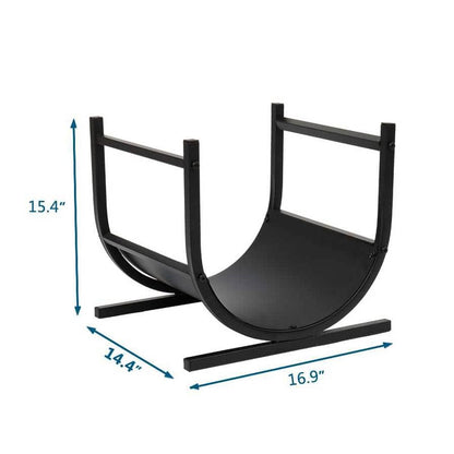 Modern Classic Black Steel Firewood Rack Log Holder for Indoor or Outdoor Use