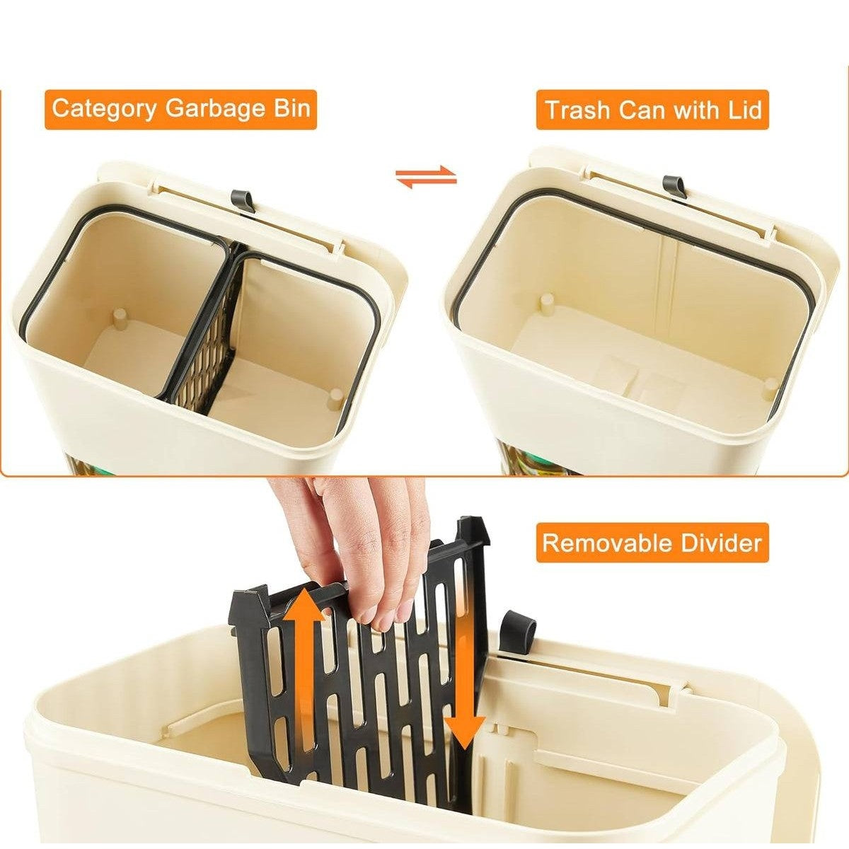 5gL Kitchen Wheeled Trolley Storage Elevated Trash Can w/ Lid Cream