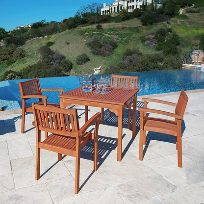 Square 35-inch Outdoor Wooden Patio Dining Table with 2-inch Diameter Umbrella Hole