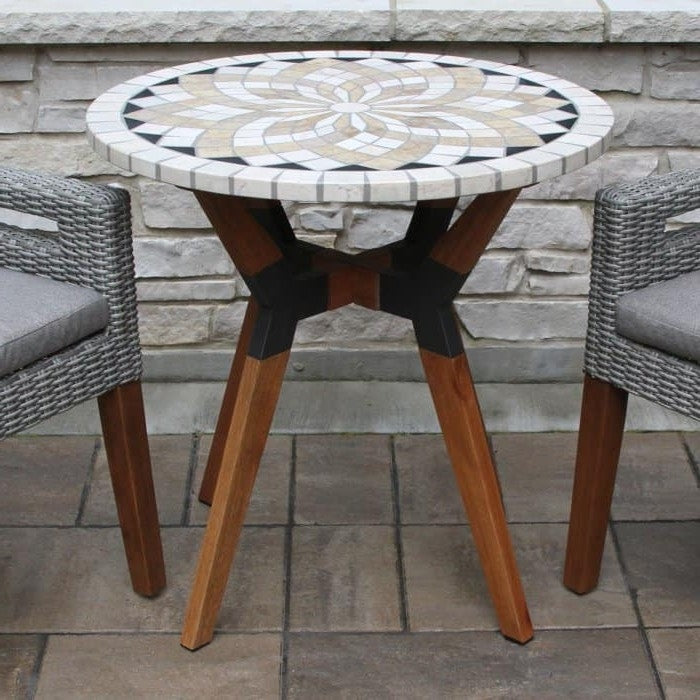 Farmhouse 30-inch Round Bistro Style Marble Outdoor Patio Table