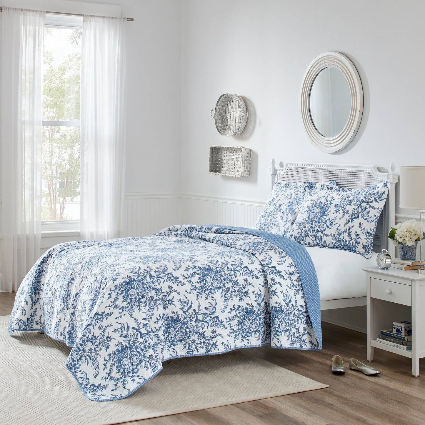 3 Piece Bed In A Bag Coastal Blue Floral Cotton Quilt Set King Size