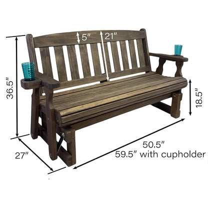 Made In USA 4ft Handmade Amish Heavy Duty Porch Glider Walnut