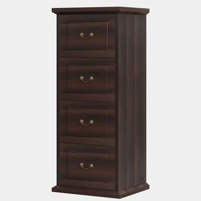 Traditional Wooden Walnut Vertical 4-Drawer Filing Cabinet Organizer