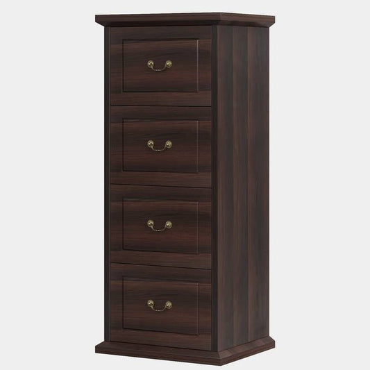 Traditional Wooden Walnut Vertical 4-Drawer Filing Cabinet Organizer