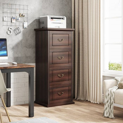 Traditional Wooden Walnut Vertical 4-Drawer Filing Cabinet Organizer