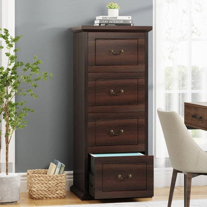 Traditional Wooden Walnut Vertical 4-Drawer Filing Cabinet Organizer