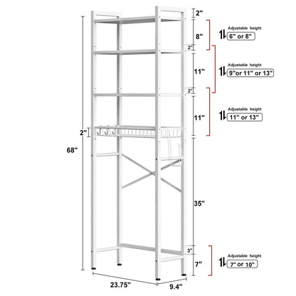 White Over the Toilet Storage Freestanding Industrial Metal Wood Shelving Unit