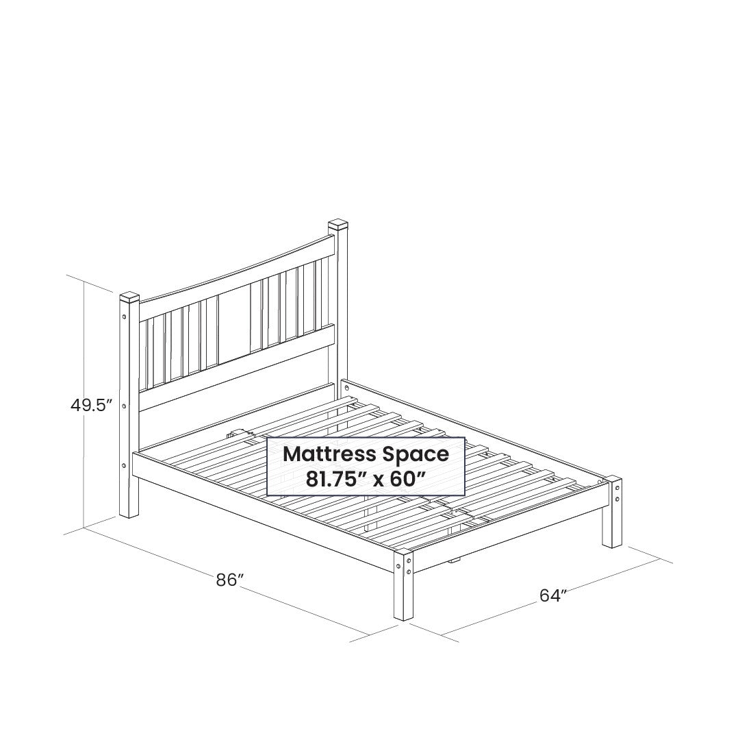 Queen Size FarmHouse Solid Wood Platform Bed in Walnut