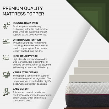 Twin Size 2 Inch Plush Orthopedic Support Foam Mattress Topper - Medium Firm
