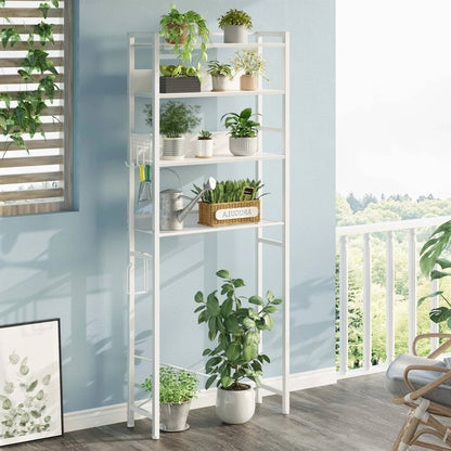 White Over the Toilet Storage Freestanding Modern Metal Wood Shelving Unit
