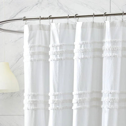 72-inch White Cotton Chenille Stripe Shower Curtain - Machine Washable