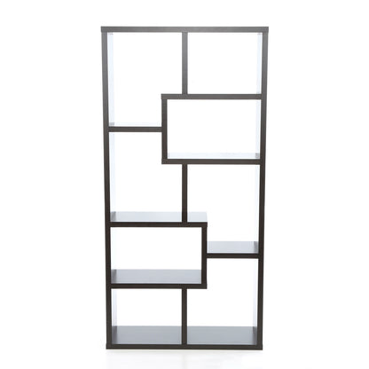 Modern 70.75-inch High Display Cabinet Bookcase in Black Wood Finish
