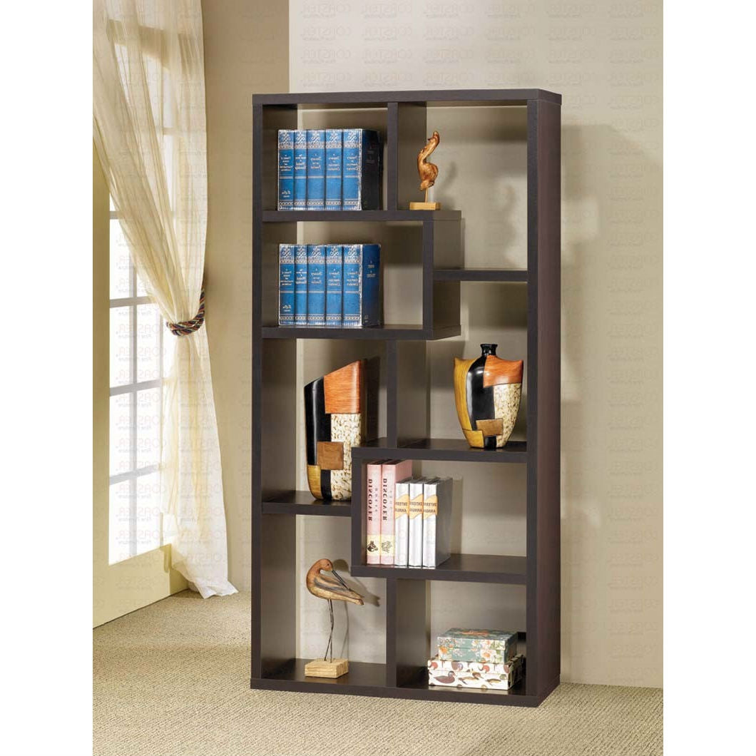 Modern 70.75-inch High Display Cabinet Bookcase in Black Wood Finish