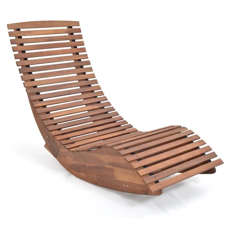 Wide Slatted Acacia High Back Rocking Chair
