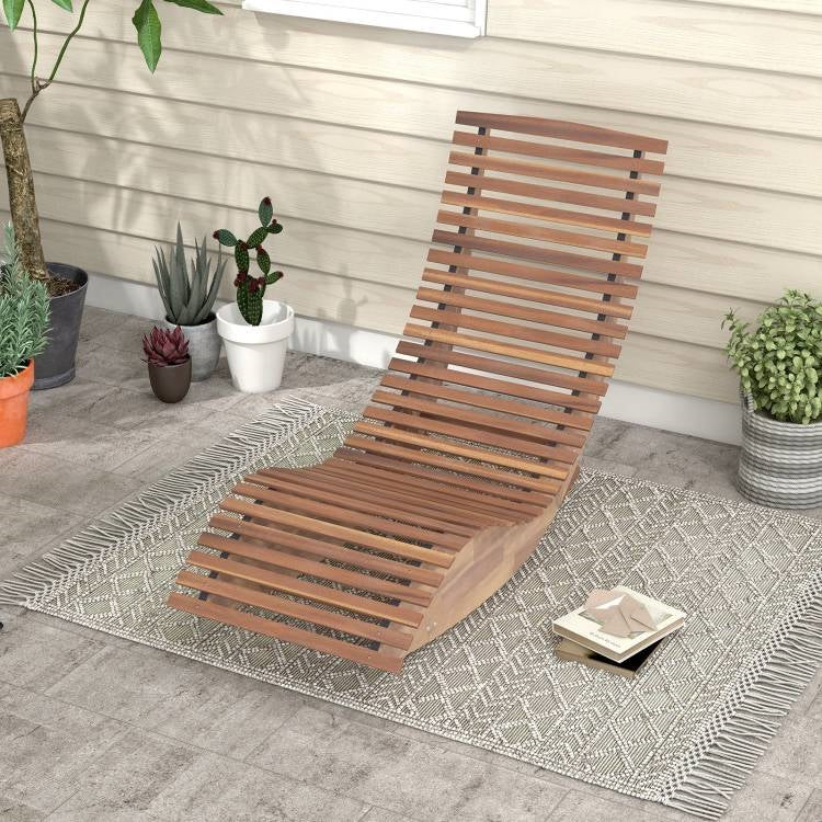 Wide Slatted Acacia High Back Rocking Chair
