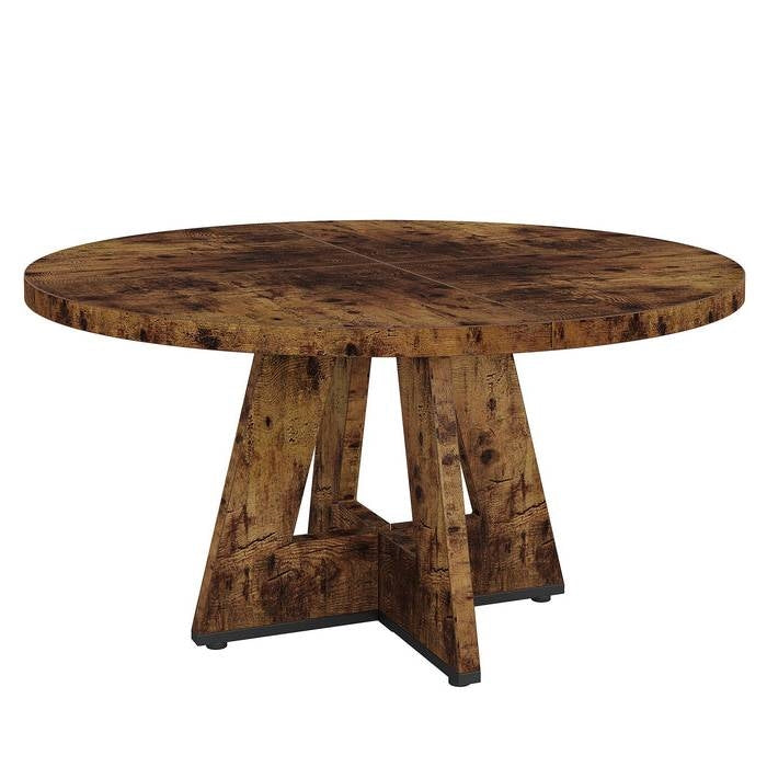 Farmhouse Rustic Brown Round 47-in Wooden Kitchen Table