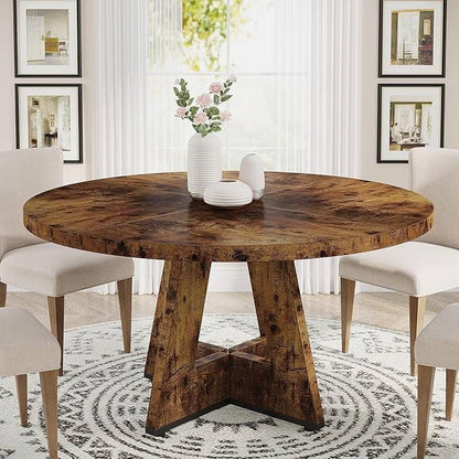 Farmhouse Rustic Brown Round 47-in Wooden Kitchen Table