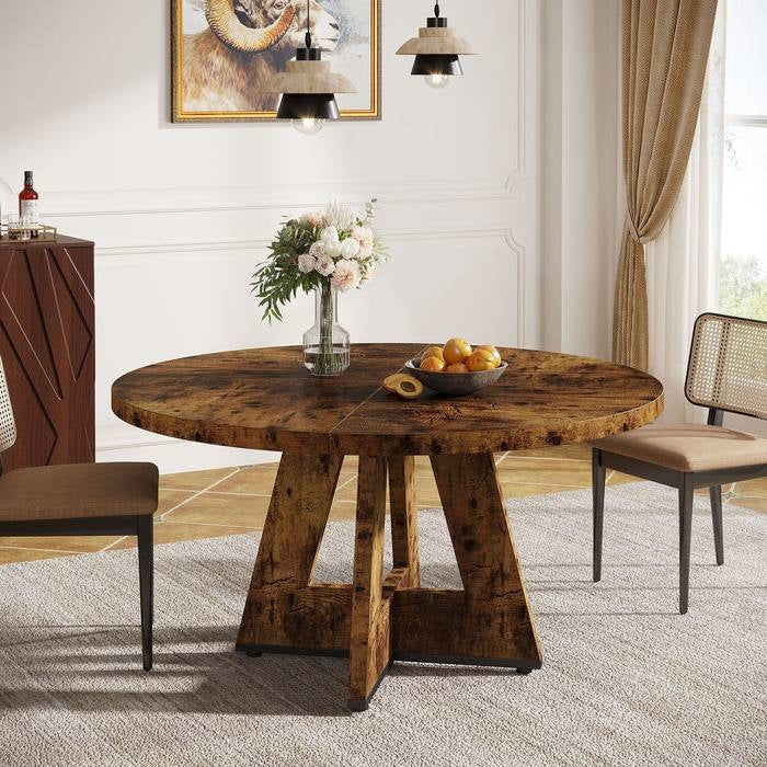 Farmhouse Rustic Brown Round 47-in Wooden Kitchen Table