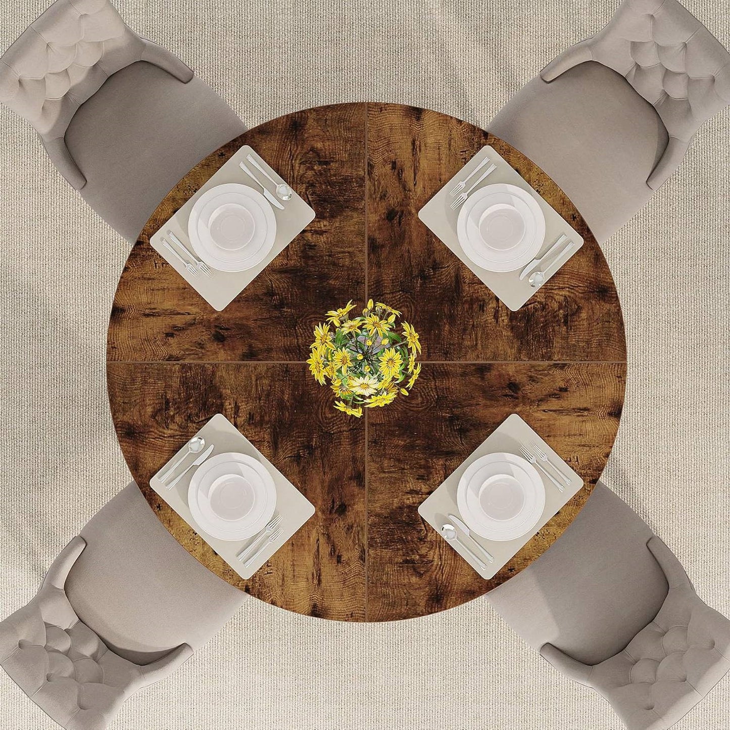 Farmhouse Rustic Brown Round 47-in Wooden Kitchen Table