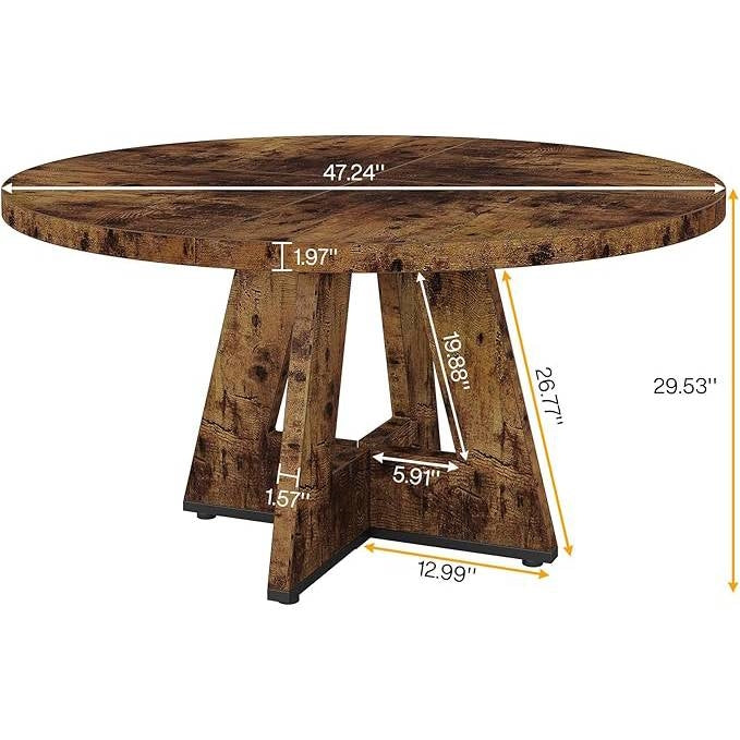 Farmhouse Rustic Brown Round 47-in Wooden Kitchen Table