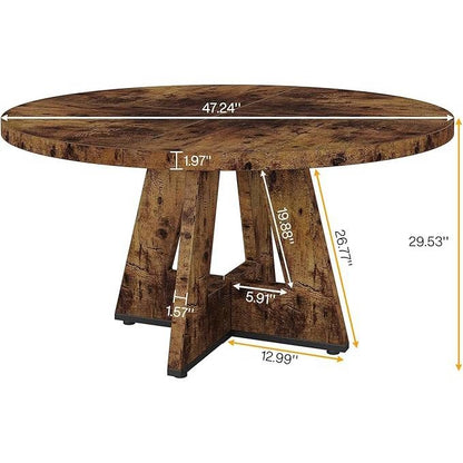 Farmhouse Rustic Brown Round 47-in Wooden Kitchen Table
