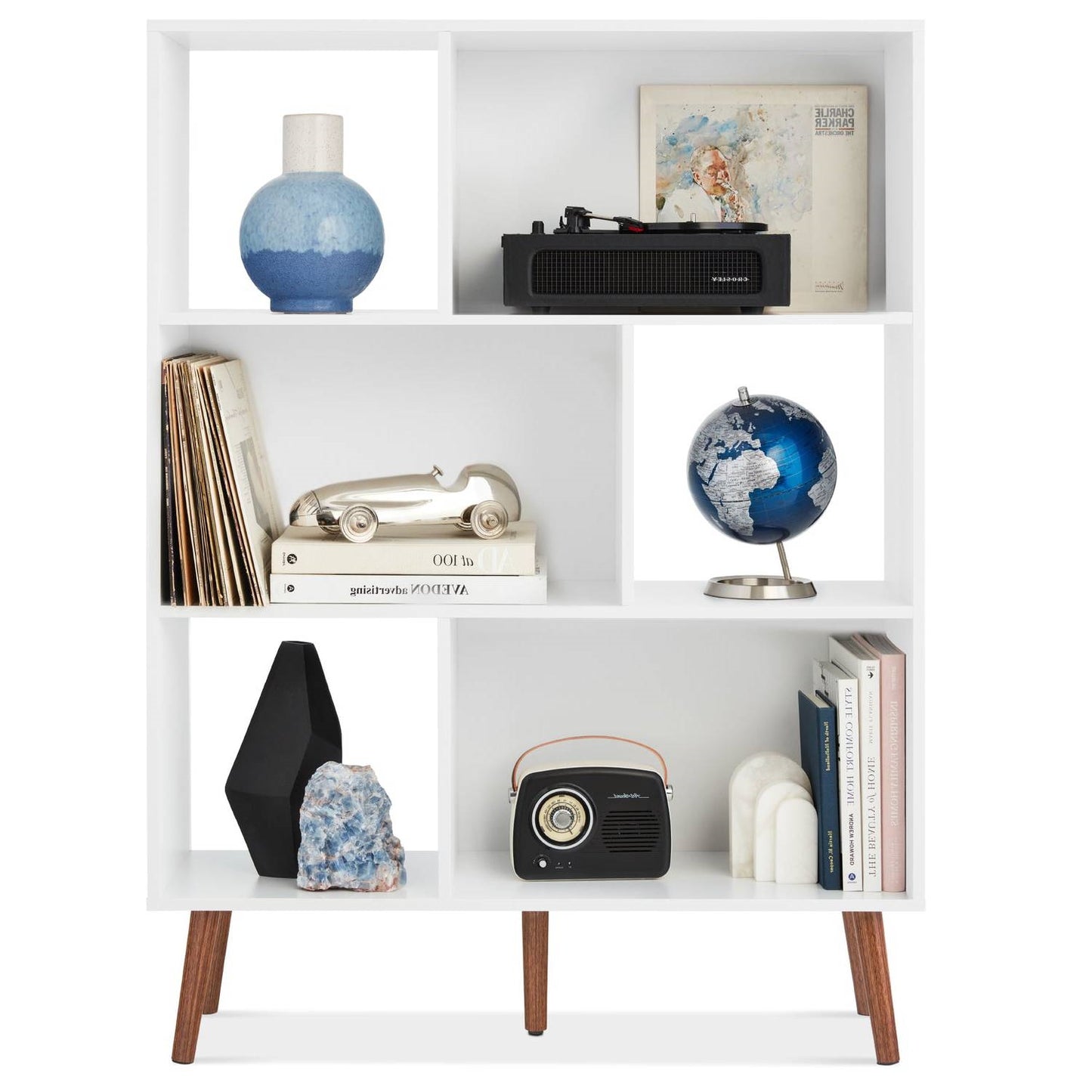 Mid Century White Wood Grain Finished Bookcase Storage Center