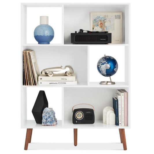Mid Century White Wood Grain Finished Bookcase Storage Center