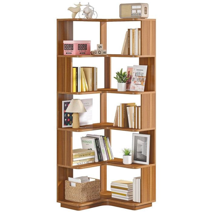 Multifunctional Wooden Grain 6 Shelf Corner L Bookcase Organizer