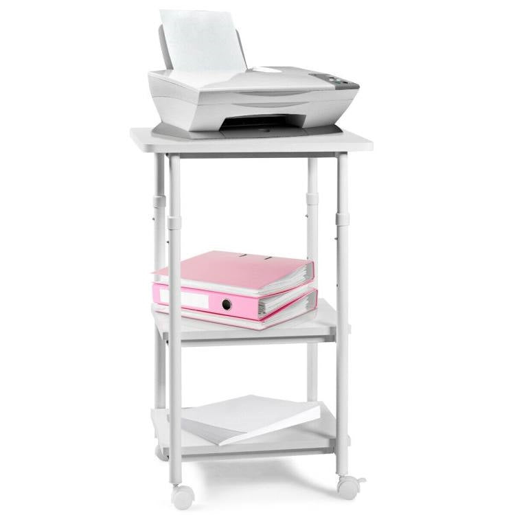White Multifunction Adjustable Height 3-tier Printer Stand Work Station