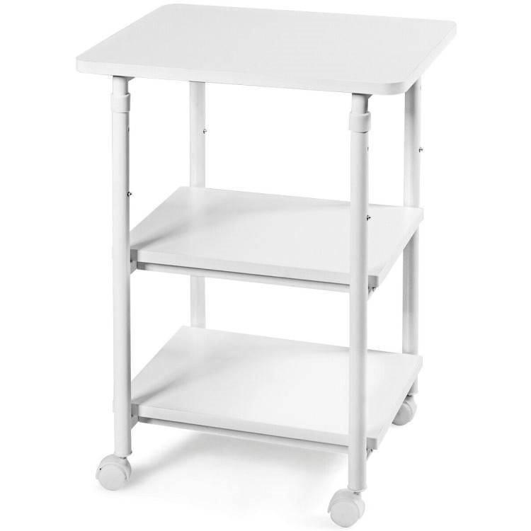 White Multifunction Adjustable Height 3-tier Printer Stand Work Station