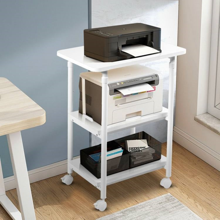 White Multifunction Adjustable Height 3-tier Printer Stand Work Station