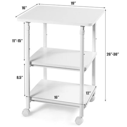 White Multifunction Adjustable Height 3-tier Printer Stand Work Station