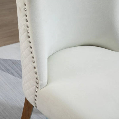 Set of 2 Modern High Back Nail heads Diamond Stitches Upholstered Dining Chairs, Creamy White