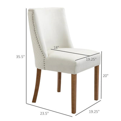 Set of 2 Modern High Back Nail heads Diamond Stitches Upholstered Dining Chairs, Creamy White